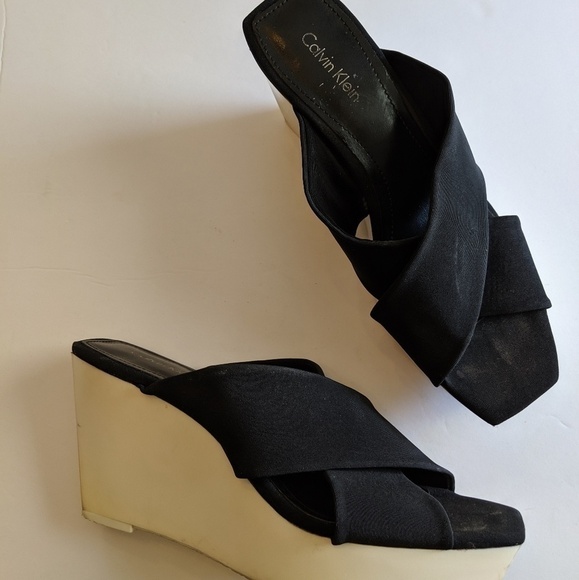 Calvin Klein platform cross strap wedges black sandals y2k 90s - Picture 6 of 6
